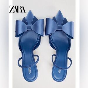 Zara Satin Effect Blue Bow High Heel Shoes